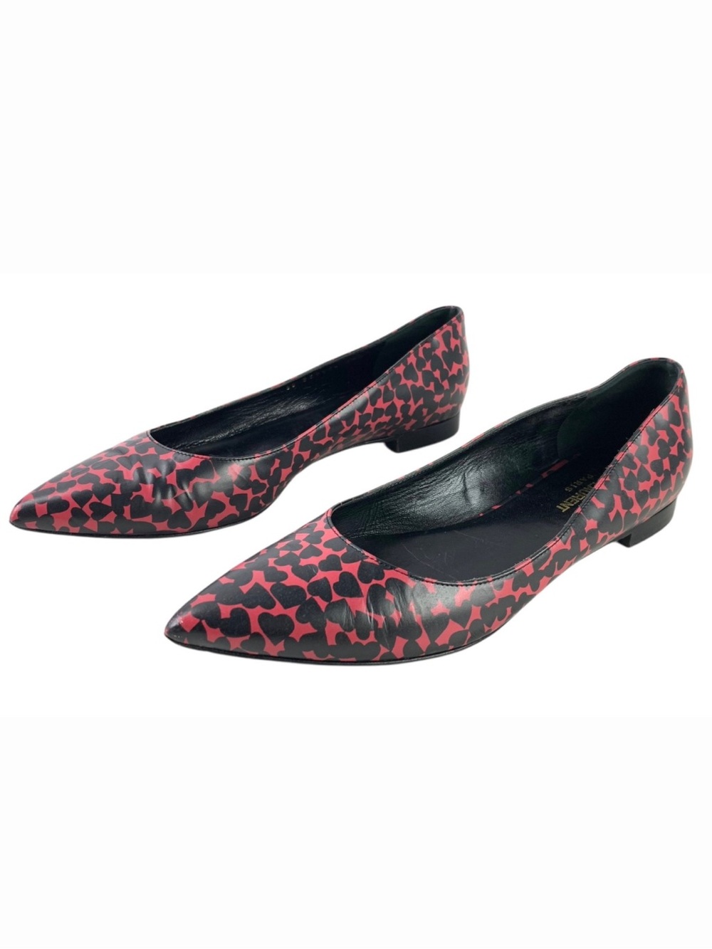 Saint Laurent Paris 10 Heart Print Leather Ballerina Flats, Made In Italy
